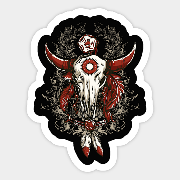 Zombie Bull Skull in Boho Style - Bull Skull - Sticker | TeePublic